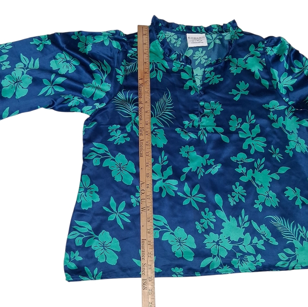 SALE EUC Womens Bohera Sz. L Blue/Green Floral Long Sleeve Pullover Blouse. - Picture 6 of 10